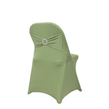 Sage Green Spandex Folding Chair Covers with Silver Rhinestone Buckled Sash Band