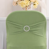 Sage Green Spandex Folding Chair Covers with Silver Rhinestone Buckled Sash Band