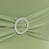 Sage Green Spandex Folding Chair Covers with Silver Rhinestone Buckled Sash Band