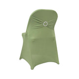 Sage Green Spandex Folding Chair Covers with Silver Rhinestone Buckled Sash Band