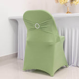 Sage Green Spandex Folding Chair Covers with Silver Rhinestone Buckled Sash Band