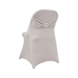 Silver Spandex Folding Chair Covers with Silver Rhinestone Buckled Sash Band