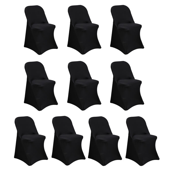 10 Pack Black Spandex Folding Slip On Chair Covers, Stretch Fitted Chair Covers - 160 GSM