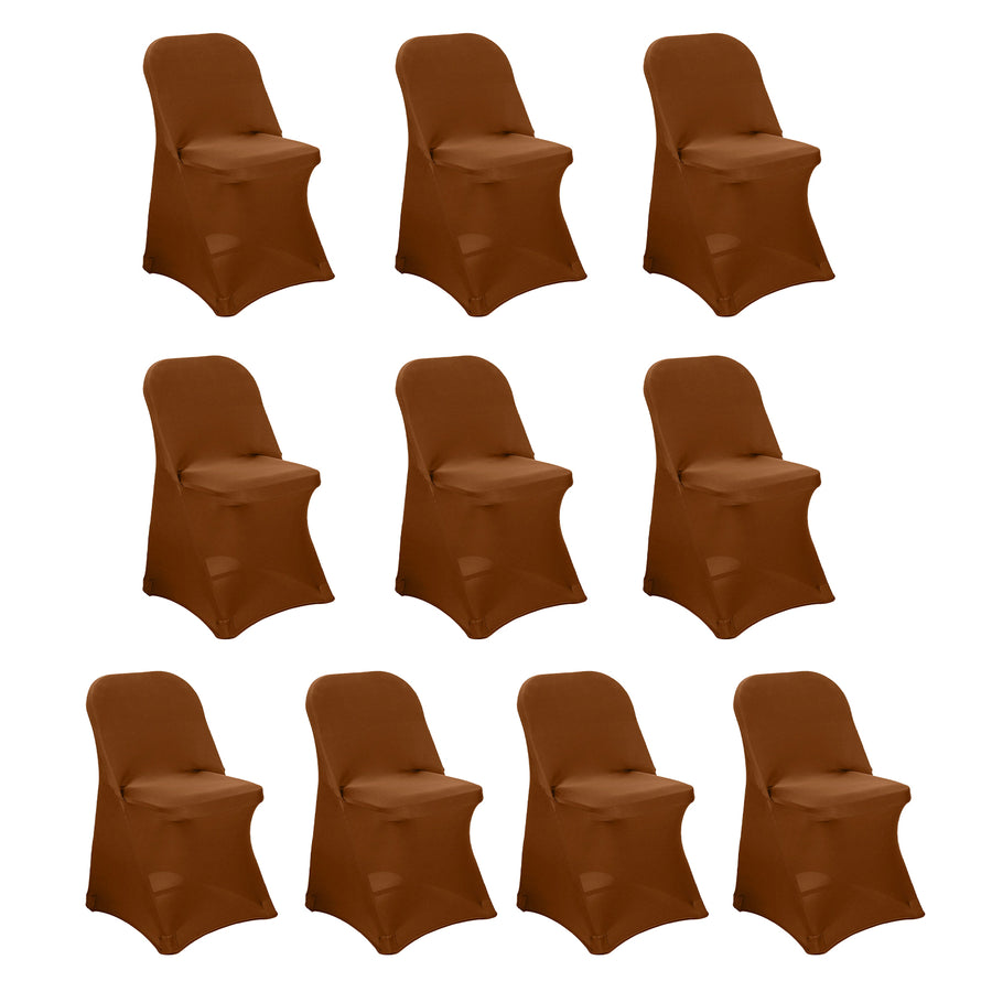 10 Pack Cinnamon Brown Spandex Folding Slip On Chair Covers, Stretch Fitted Chair Covers - 160 GSM