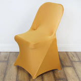 10 Pack Gold Spandex Folding Slip On Chair Covers, Stretch Fitted Chair Covers - 160 GSM