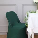 10 Pack Hunter Emerald Green Spandex Folding Slip On Chair Covers, Stretch Fitted Chair Covers