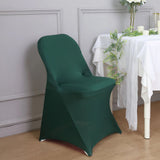 10 Pack Hunter Emerald Green Spandex Folding Slip On Chair Covers, Stretch Fitted Chair Covers