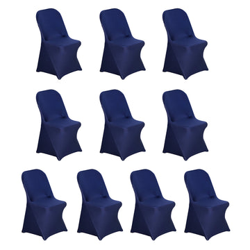 10 Pack Navy Blue Spandex Folding Slip On Chair Covers, Stretch Fitted Chair Covers - 160 GSM