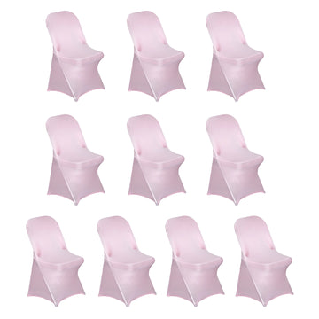 10 Pack Pink Spandex Folding Slip On Chair Covers, Stretch Fitted Chair Covers - 160 GSM