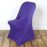 10 Pack Purple Spandex Folding Slip On Chair Covers, Stretch Fitted Chair Covers - 160 GSM