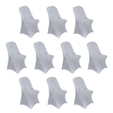 10 Pack Silver Spandex Folding Slip On Chair Covers, Stretch Fitted Chair Covers - 160 GSM#whtbkgd