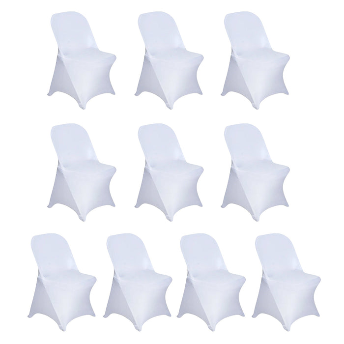 10 Pack White Spandex Folding Slip On Chair Covers, Stretch Fitted Chair Covers - 160 GSM