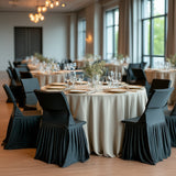 Black Spandex Pleated Lifetime Folding Chair Cover – Stretch Slipcover with Floor-Length Skirt