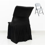 Black Spandex Pleated Lifetime Folding Chair Cover – Stretch Slipcover with Floor-Length Skirt