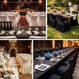 Elegant event setups featuring stylish table arrangements and decor.