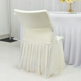 Ivory Spandex Pleated Lifetime Folding Chair Cover – Stretch Slipcover with Floor-Length Skirt