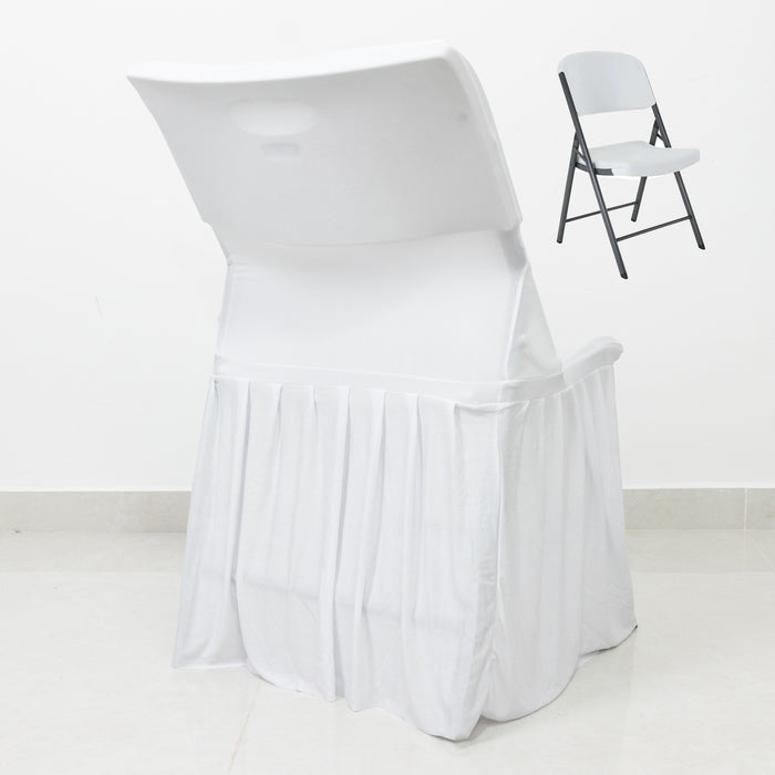 White Spandex Pleated Lifetime Folding Chair Cover – Stretch Slipcover with Floor-Length Skirt