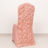 Dusty Rose Satin Rosette Spandex Stretch Banquet Chair Cover, Fitted Slip On Chair Cover