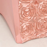 Dusty Rose Satin Rosette Spandex Stretch Banquet Chair Cover, Fitted Slip On Chair Cover