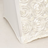 Ivory Satin Rosette Spandex Stretch Banquet Chair Cover, Fitted Slip On Chair Cover