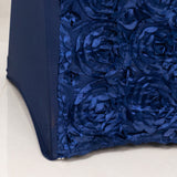 Navy Blue Satin Rosette Spandex Stretch Banquet Chair Cover, Fitted Slip On Chair Cover