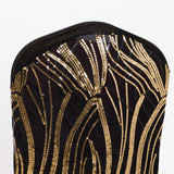Black Gold Spandex Fitted Banquet Chair Cover With Wave Embroidered Sequins