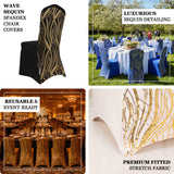 Wave sequin spandex chair covers with luxurious detailing for events.