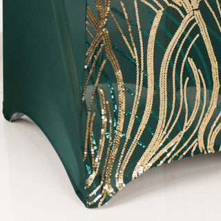 Indulge in Luxury with the Hunter Emerald Green Gold Spandex Fitted Banquet Chair Cover