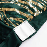 Hunter Emerald Green Gold Spandex Fitted Banquet Chair Cover With Wave Embroidered Sequins