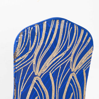 Unleash the Beauty of Your Event with the Royal Blue Gold Spandex Chair Cover