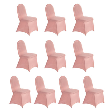 10 Pack Spandex Chair Covers for Banquet Chairs Dusty Rose - Durable Reusable Stretch Slip-On Covers