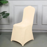 10 Pack Beige Spandex Fitted Banquet Chair Covers, Reusable Stretched Slip On Chair Covers