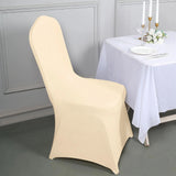 10 Pack Beige Spandex Fitted Banquet Chair Covers, Reusable Stretched Slip On Chair Covers