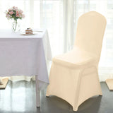 10 Pack Beige Spandex Fitted Banquet Chair Covers, Reusable Stretched Slip On Chair Covers