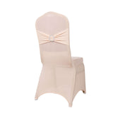 Blush Spandex Banquet Chair Cover with Silver Rhinestone Buckled Sash Band, Stretched Fitted#whtbkgd