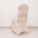 Blush Spandex Banquet Chair Cover with Silver Rhinestone Buckled Sash Band, Stretched Fitted Slip On