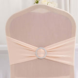 Blush Spandex Banquet Chair Cover with Silver Rhinestone Buckled Sash Band, Stretched Fitted Slip On