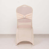 Blush Spandex Banquet Chair Cover with Silver Rhinestone Buckled Sash Band, Stretched Fitted Slip On