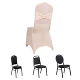 Blush Spandex Banquet Chair Cover with Silver Rhinestone Buckled Sash Band, Stretched Fitted Slip On