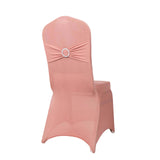 Dusty Rose Spandex Banquet Chair Cover with Silver Rhinestone Buckled Sash Band, Stretched#whtbkgd