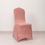 Dusty Rose Spandex Banquet Chair Cover with Silver Rhinestone Buckled Sash Band, Stretched Fitted