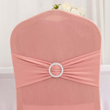 Dusty Rose Spandex Banquet Chair Cover with Silver Rhinestone Buckled Sash Band, Stretched Fitted