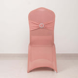 Dusty Rose Spandex Banquet Chair Cover with Silver Rhinestone Buckled Sash Band, Stretched Fitted