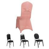 Dusty Rose Spandex Banquet Chair Cover with Silver Rhinestone Buckled Sash Band, Stretched Fitted