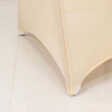 Beige Spandex Banquet Chair Cover with Silver Rhinestone Buckled Sash Band, Stretched Fitted Slip On