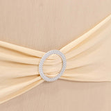 Beige Spandex Banquet Chair Cover with Silver Rhinestone Buckled Sash Band, Stretched Fitted Slip On