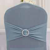 Dusty Blue Spandex Banquet Chair Cover with Silver Rhinestone Buckled Sash Band, Stretched Fitted