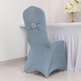 Dusty Blue Spandex Banquet Chair Cover with Silver Rhinestone Buckled Sash Band, Stretched Fitted