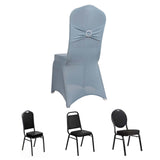 Dusty Blue Spandex Banquet Chair Cover with Silver Rhinestone Buckled Sash Band, Stretched Fitted