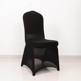 Black Spandex Banquet Chair Cover with Silver Rhinestone Buckled Sash Band, Stretched Fitted Slip On